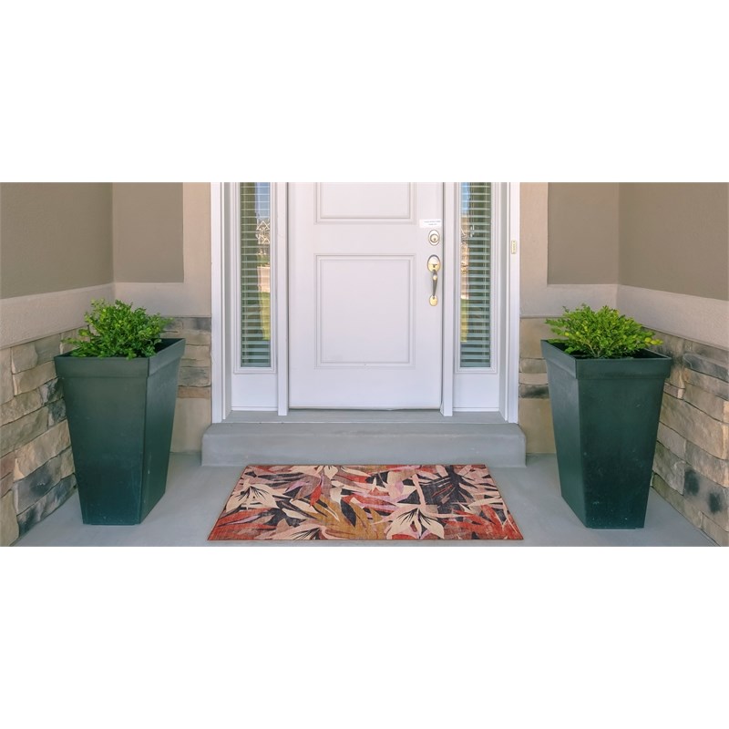 Linon Indoor Outdoor Machine Washable Luna Polyester Accent 2'x3' Rug in Orange