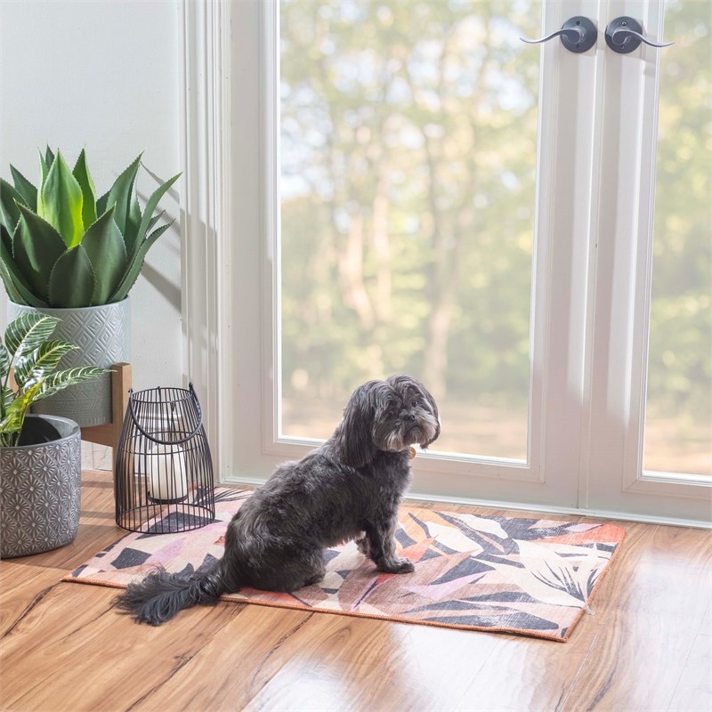 Linon Indoor Outdoor Machine Washable Luna Polyester Accent 2'x3' Rug in Orange