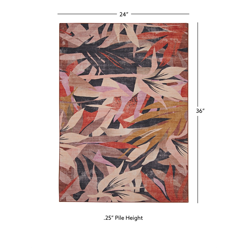 Linon Indoor Outdoor Machine Washable Luna Polyester Accent 2'x3' Rug in Orange