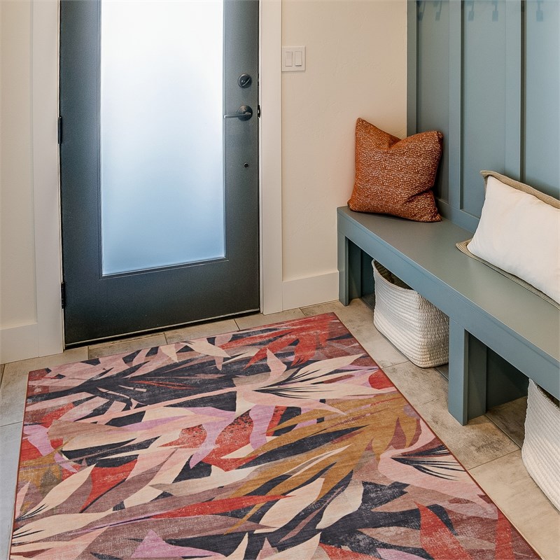 Linon Indoor Outdoor Machine Washable Luna Polyester Accent 3'x5' Rug in Orange