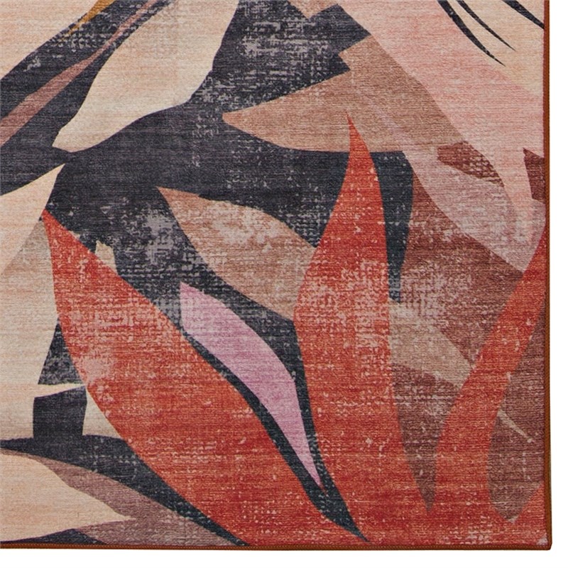 Linon Indoor Outdoor Machine Washable Luna Polyester Accent 3'x5' Rug in Orange