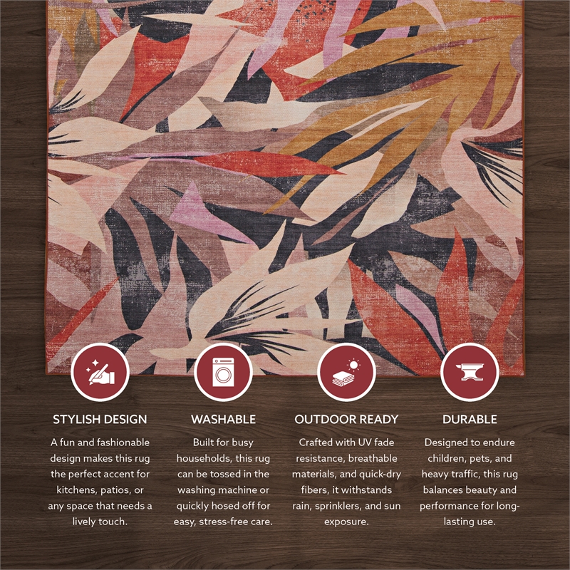 Linon Indoor Outdoor Machine Washable Luna Polyester Accent 3'x5' Rug in Orange