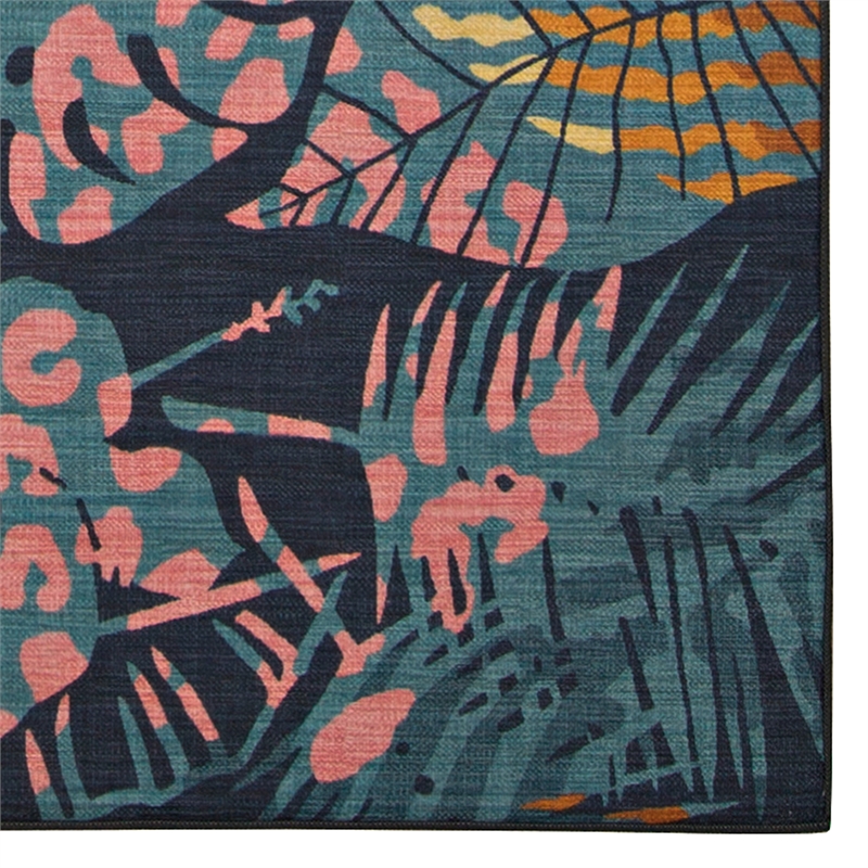 Linon Indoor Outdoor Machine Washable Myrtle Accent 2'x3' Rug in Navy and Gold