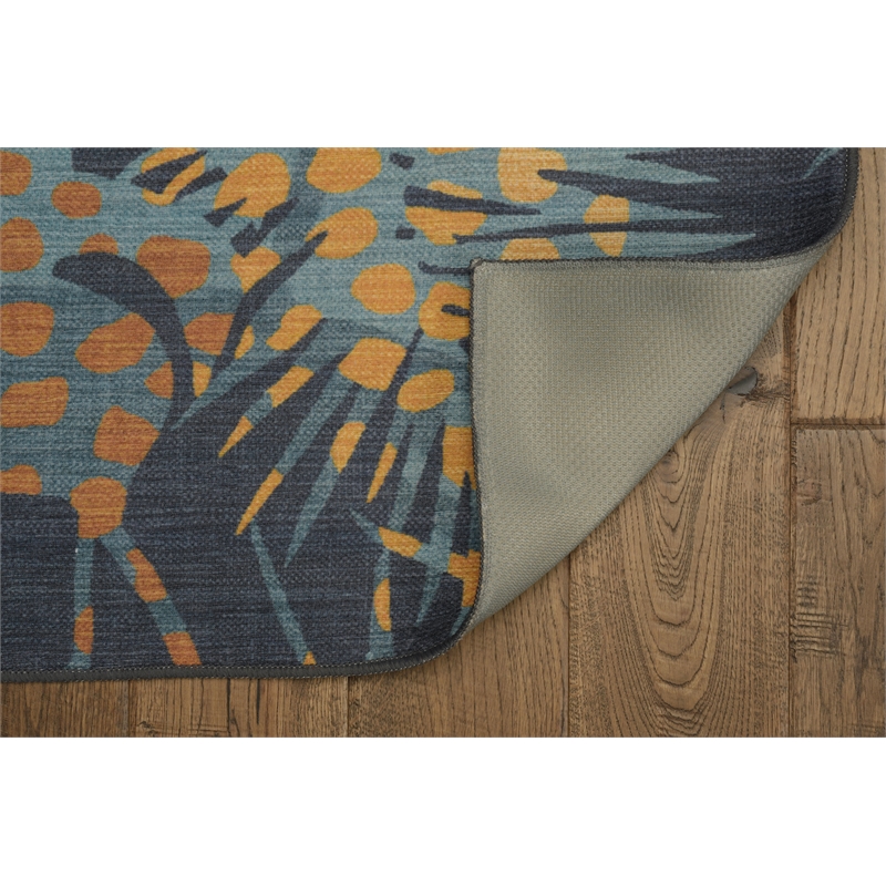 Linon Indoor Outdoor Machine Washable Myrtle Accent 3'x5' Rug in Navy and Gold