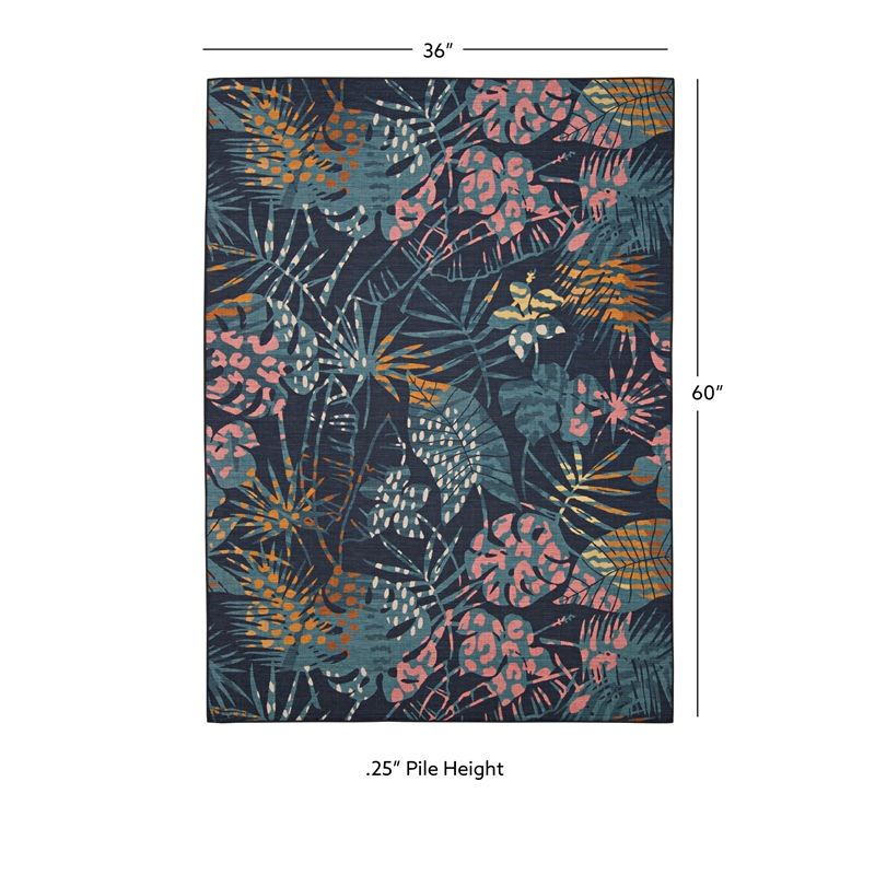 Linon Indoor Outdoor Machine Washable Myrtle Accent 3'x5' Rug in Navy and Gold