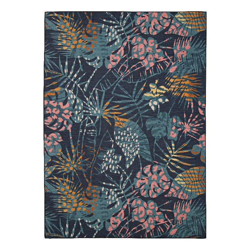 Linon Indoor Outdoor Machine Washable Myrtle Accent 3'x5' Rug in Navy and Gold