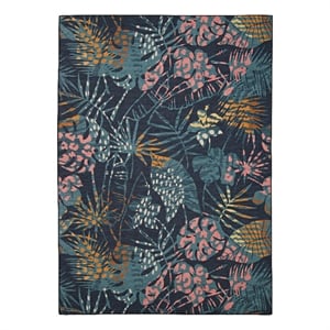 Linon Indoor Outdoor Machine Washable Myrtle Accent 3'x5' Rug in Navy and Gold