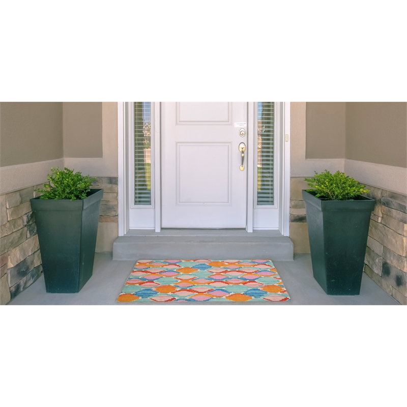 Linon Indoor Outdoor Machine Washable Grove Accent 2'x3' Rug in Aqua Blue