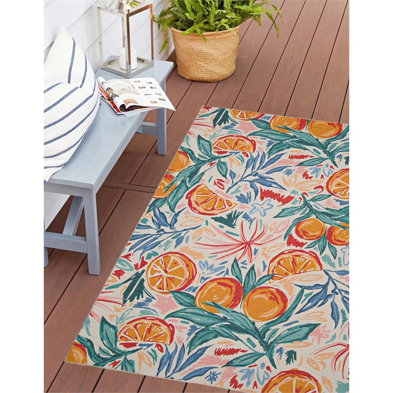 Linon Indoor Outdoor Machine Washable Marin Polyester Accent 3'x5' Rug in Ivory