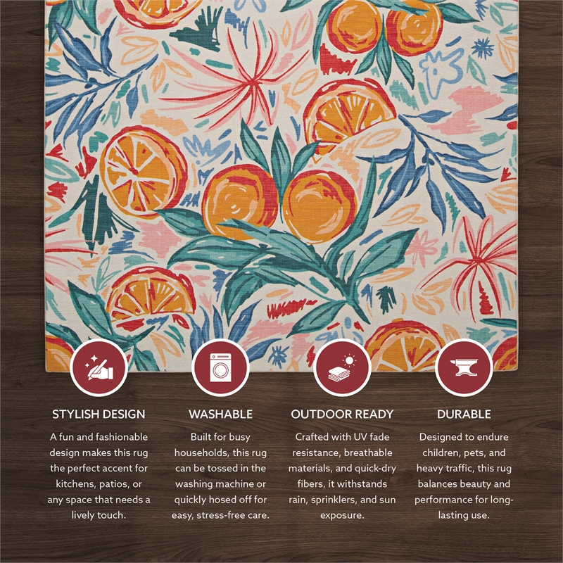 Linon Indoor Outdoor Machine Washable Marin Polyester Accent 3'x5' Rug in Ivory