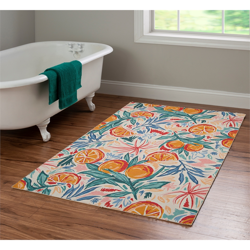 Linon Indoor Outdoor Machine Washable Marin Polyester Accent 3'x5' Rug in Ivory