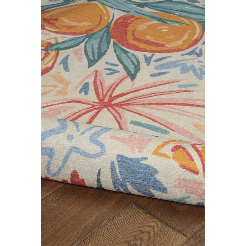 Linon Indoor Outdoor Machine Washable Marin Polyester Accent 3'x5' Rug in Ivory