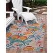 Linon Indoor Outdoor Machine Washable Marin Area 5'x7' Rug in Ivory and Orange