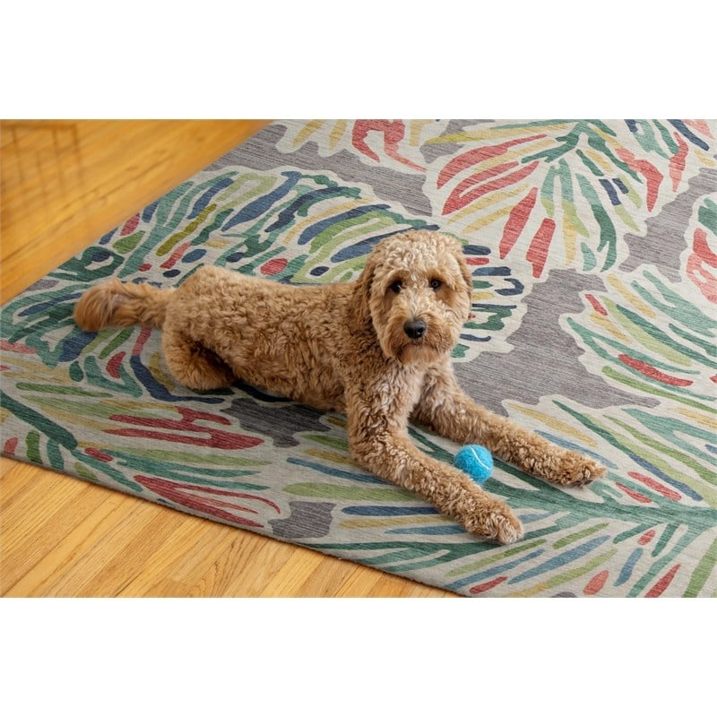 Linon Indoor Outdoor Machine Washable Lana Area 5'x7' Rug in Gray and Green