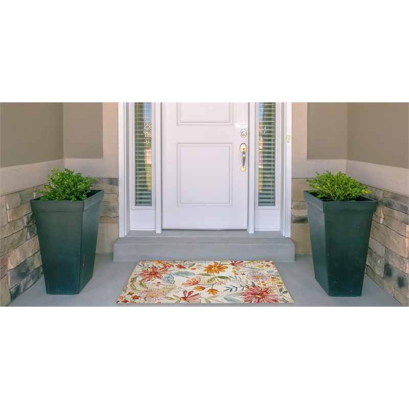 Linon Indoor Outdoor Machine Washable Ridley Polyester Accent 2'x3' Rug in Ivory