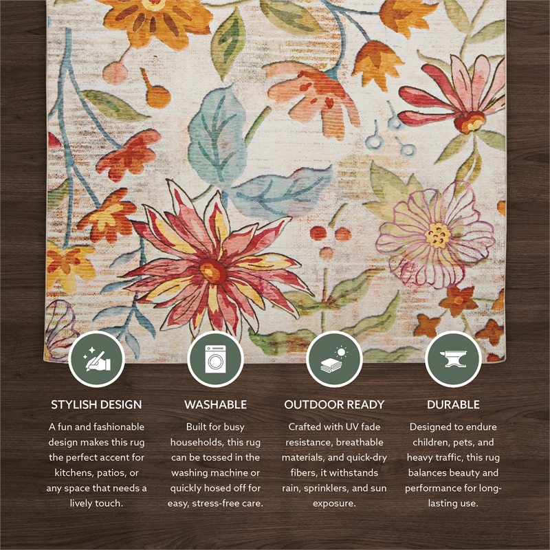 Linon Indoor Outdoor Machine Washable Ridley Polyester Accent 2'x3' Rug in Ivory
