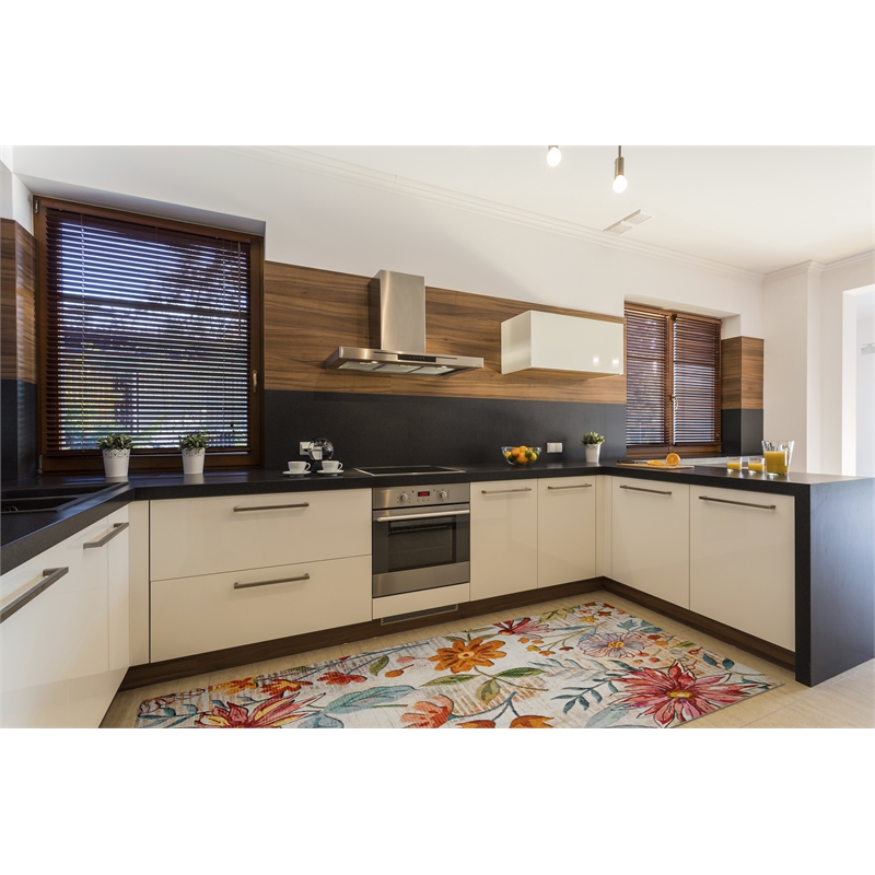 Linon Indoor Outdoor Machine Washable Ridley Area 5'x7' Rug in Ivory and Pink