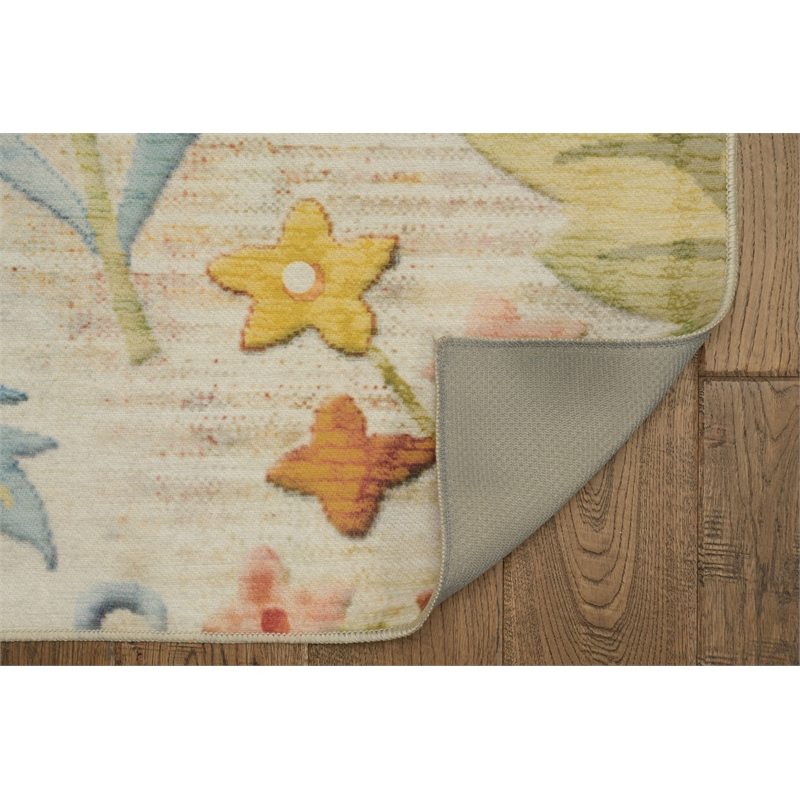 Linon Indoor Outdoor Machine Washable Ridley Area 5'x7' Rug in Ivory and Pink