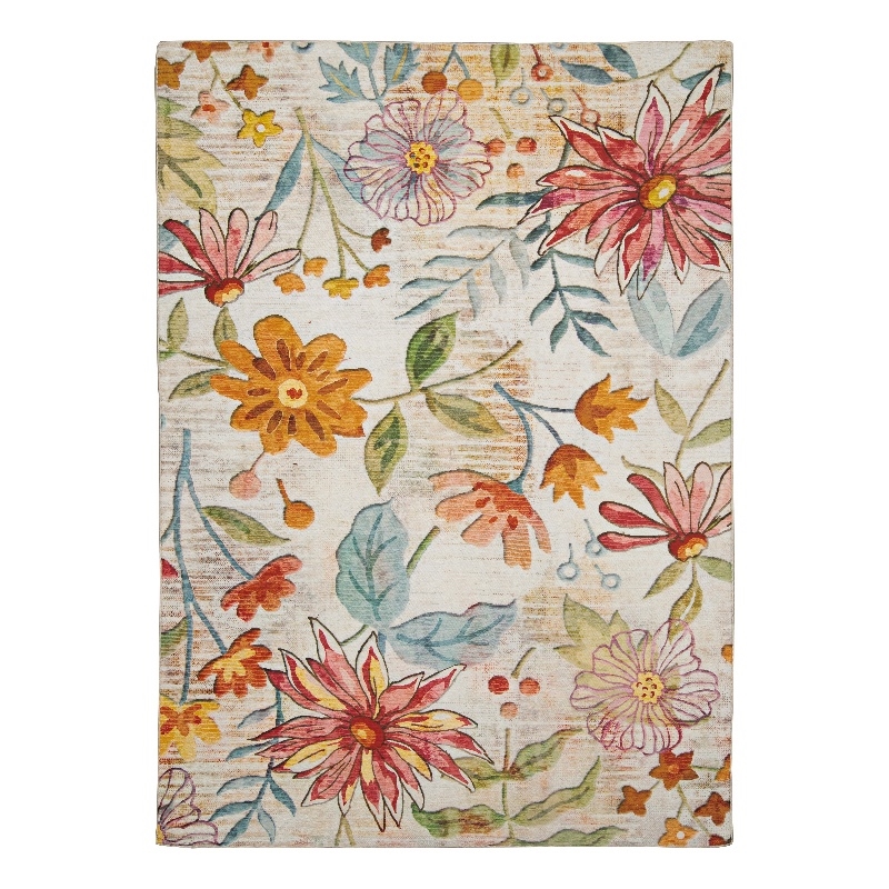 Linon Indoor Outdoor Machine Washable Ridley Area 5'x7' Rug in Ivory and Pink