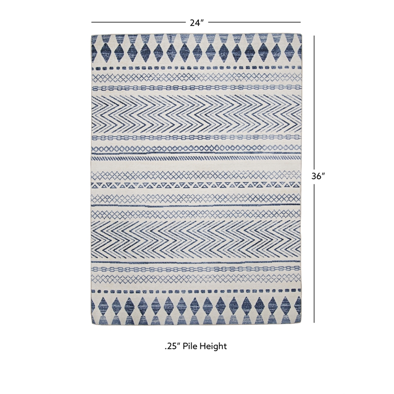 Linon Indoor Outdoor Machine Washable Skip Accent 2'x3' Rug in Ivory and Blue