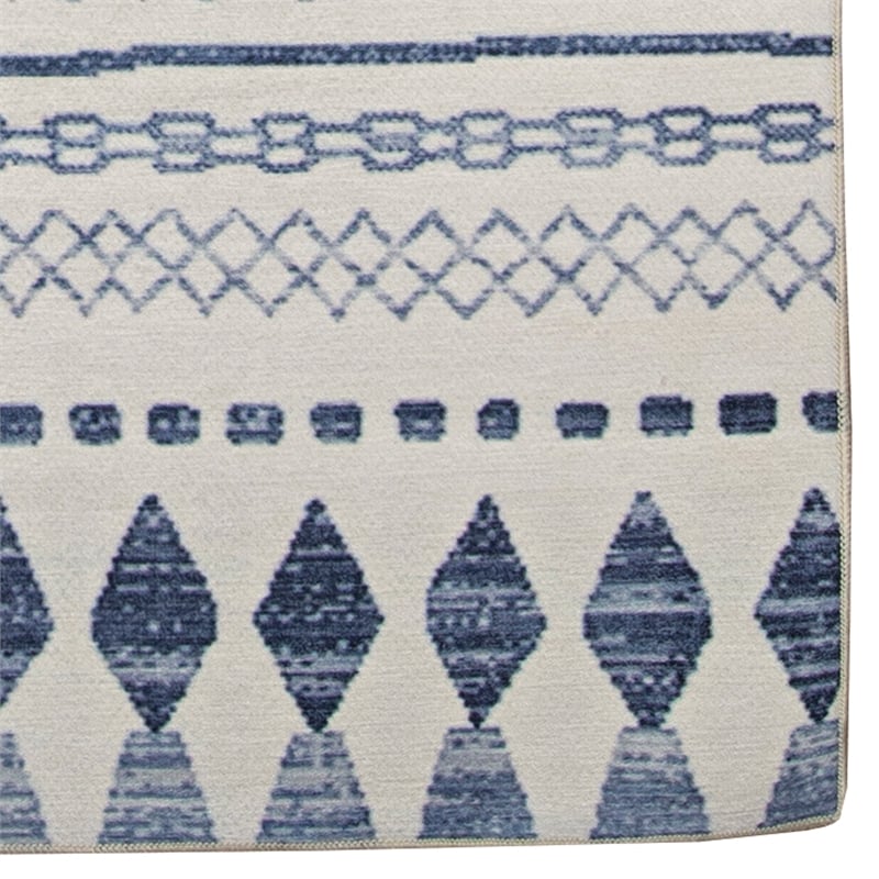 Linon Indoor Outdoor Machine Washable Skip Accent 2'x3' Rug in Ivory and Blue
