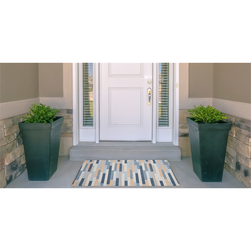 Linon Indoor Outdoor Machine Washable Bali Accent 2'x3' Rug in Ivory and Blue