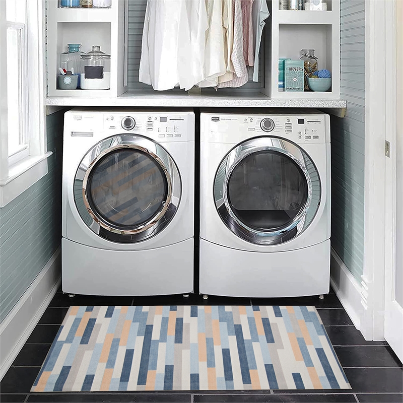 Linon Indoor Outdoor Machine Washable Bali Accent 2'x3' Rug in Ivory and Blue