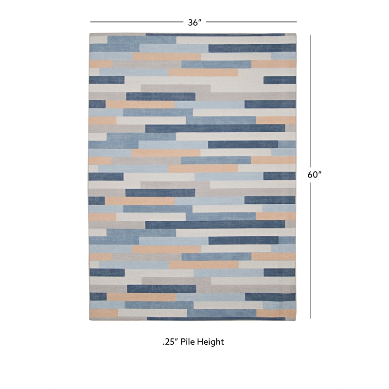 Linon Indoor Outdoor Machine Washable Bali Accent 3'x5' Rug in Ivory and Blue