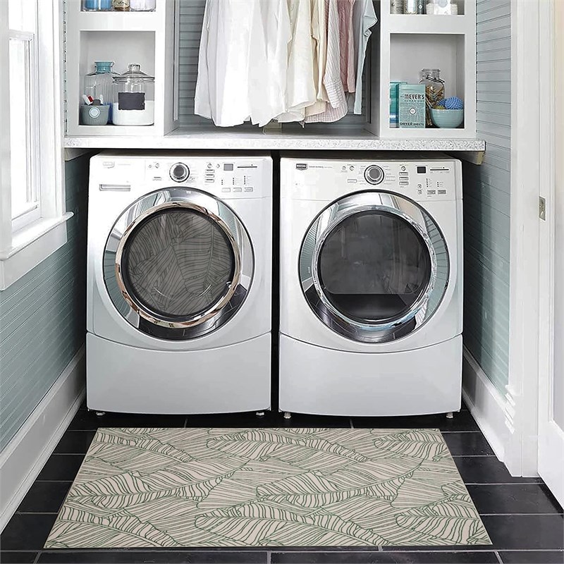 Linon Indoor Outdoor Machine Washable Apia Accent 2'x3' Rug in Ivory and Green