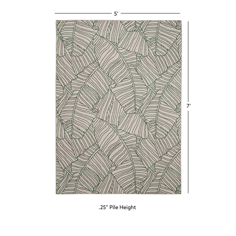 Linon Indoor Outdoor Machine Washable Apia Area 5'x7' Rug in Ivory and Green