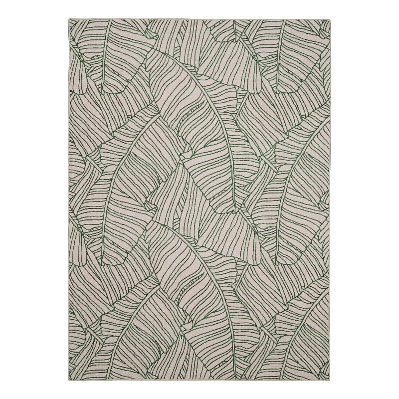 Linon Indoor Outdoor Machine Washable Apia Area 5'x7' Rug in Ivory and Green