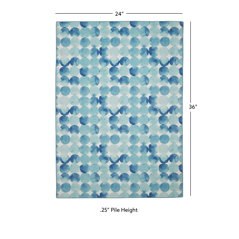 Linon Indoor Outdoor Machine Washable Cayman Polyester Accent 2'x3' Rug in Blue