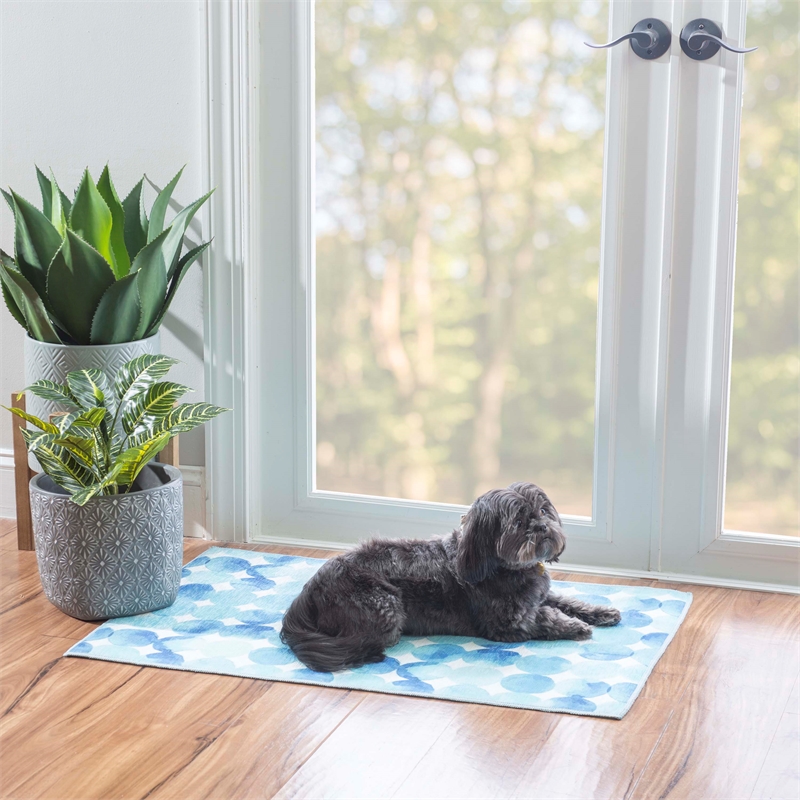 Linon Indoor Outdoor Machine Washable Cayman Polyester Accent 2'x3' Rug in Blue