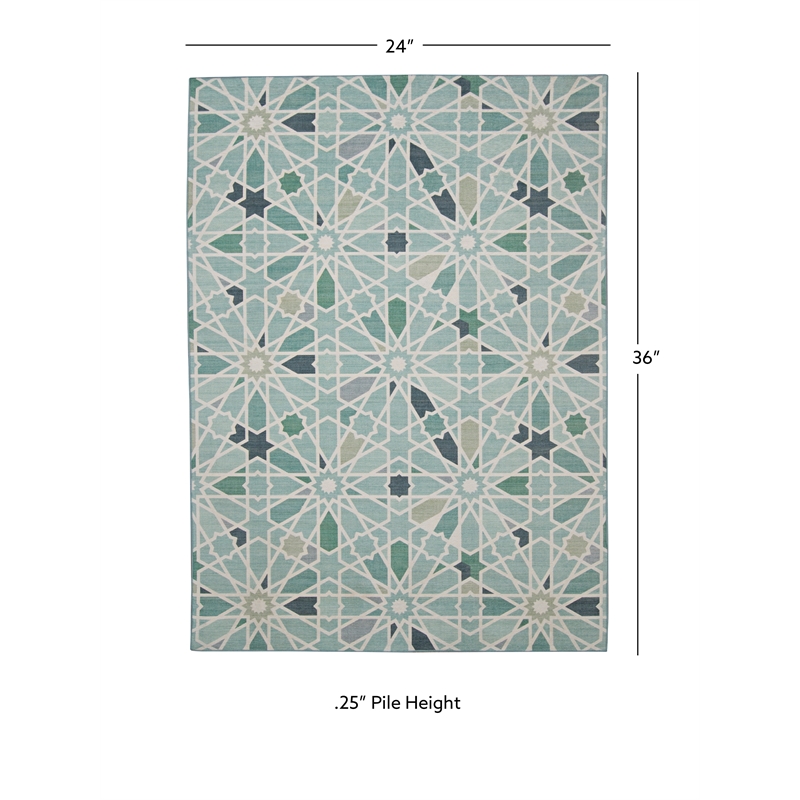 Linon Indoor Outdoor Machine Washable Baffin Polyester Accent 2'x3' Rug in Green