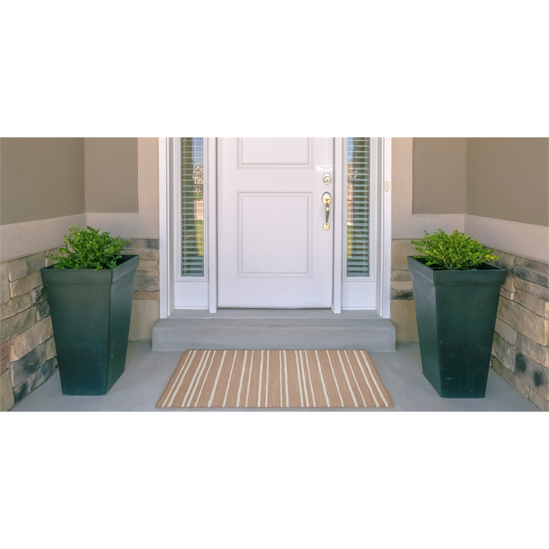 Linon Indoor Outdoor Machine Washable Sydney Accent 2'x3' Rug in Tan and Ivory