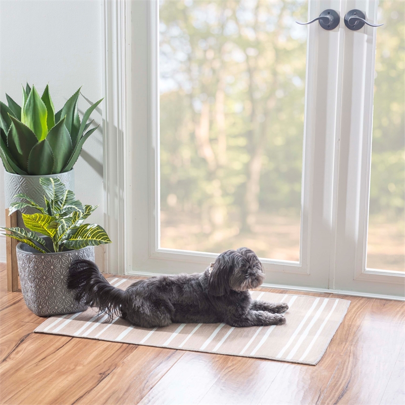 Linon Indoor Outdoor Machine Washable Sydney Accent 2'x3' Rug in Tan and Ivory