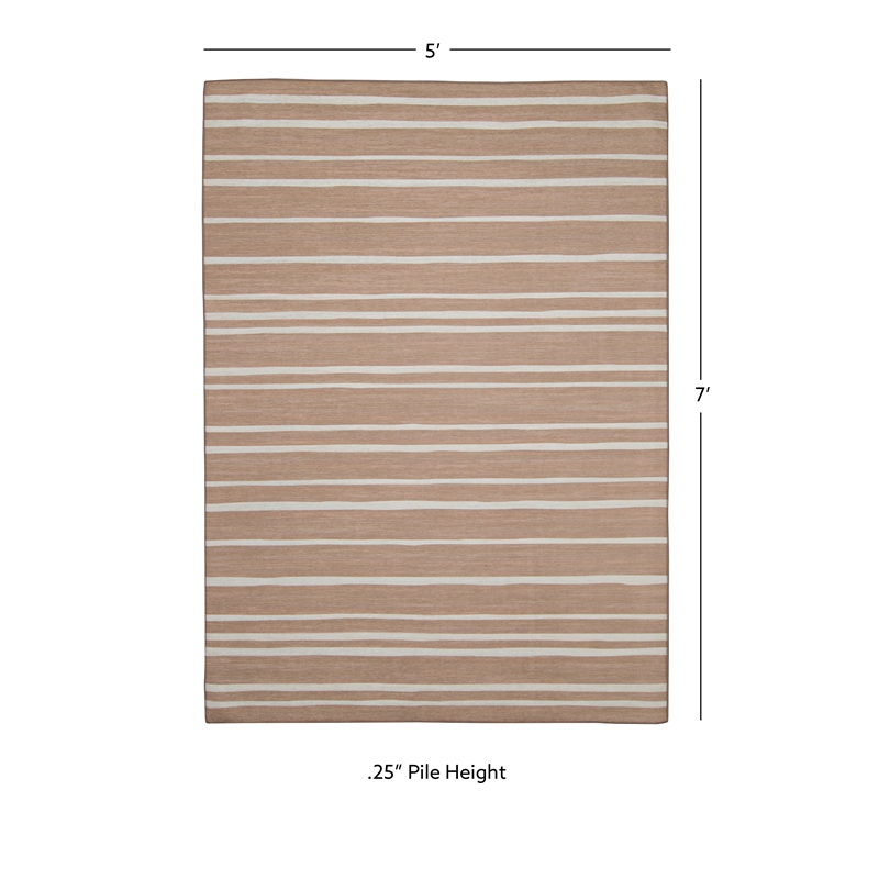 Linon Indoor Outdoor Machine Washable Sydney Area 5'x7' Rug in Tan and Ivory