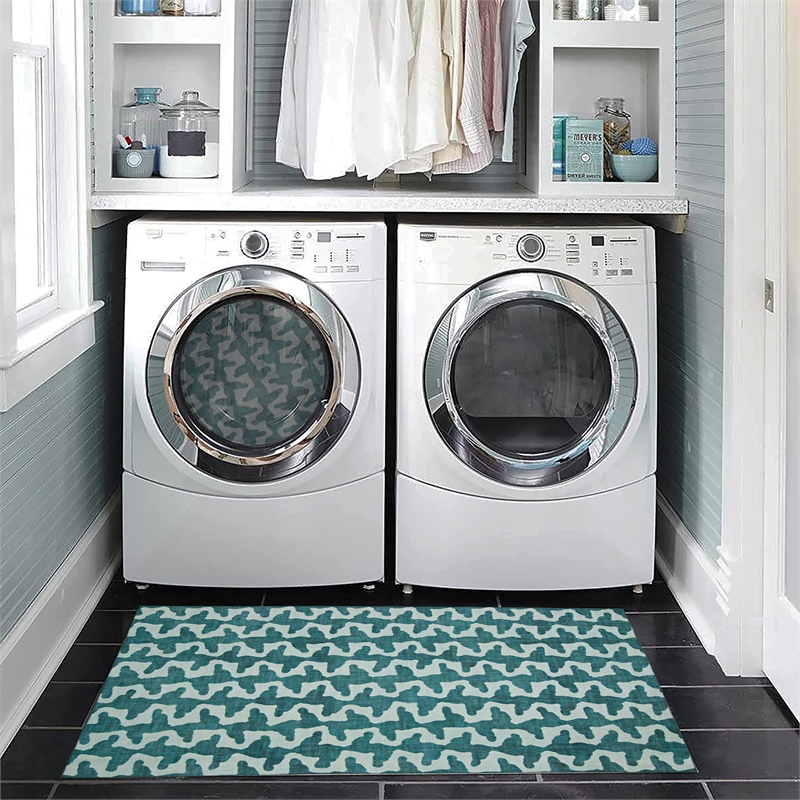 Linon Indoor Outdoor Machine Washable Montane Accent 2'x3' Rug in Aqua Blue