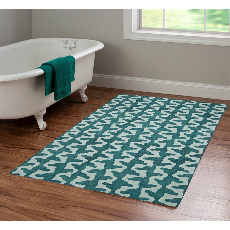 Linon Indoor Outdoor Machine Washable Montane Accent 3'x5' Rug in Aqua Blue