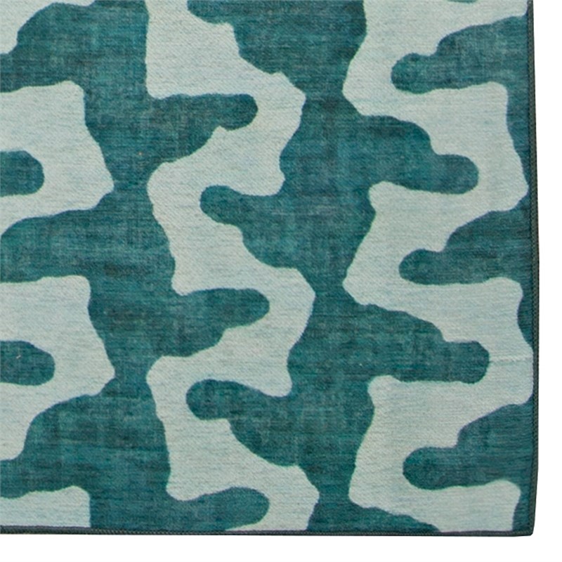 Linon Indoor Outdoor Machine Washable Montane Area 5'x7' Rug in Aqua Blue