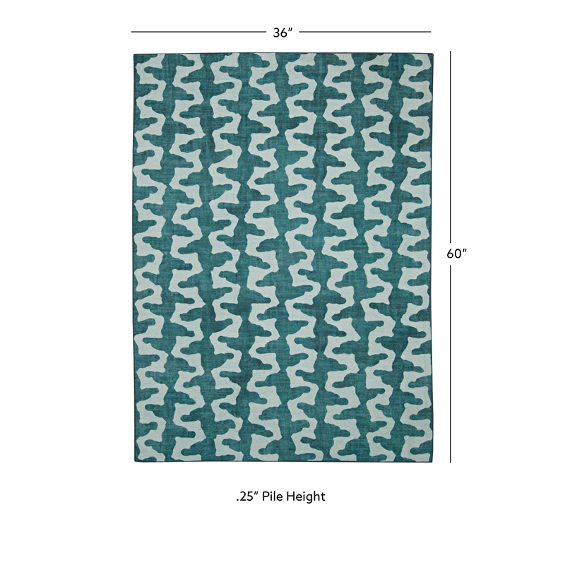 Linon Indoor Outdoor Machine Washable Montane Area 5'x7' Rug in Aqua Blue