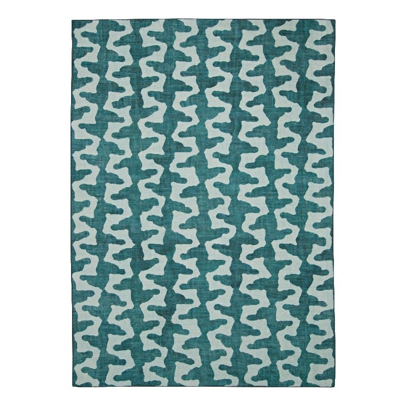 Linon Indoor Outdoor Machine Washable Montane Area 5'x7' Rug in Aqua Blue