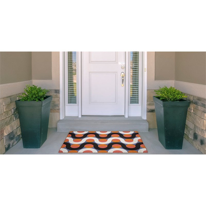 Linon Indoor Outdoor Machine Washable Adira Accent 2'x3' Rug in Orange/Pink