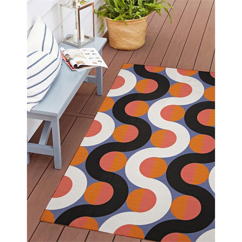 Linon Indoor Outdoor Machine Washable Adira Accent 3'x5' Rug in Orange/Pink