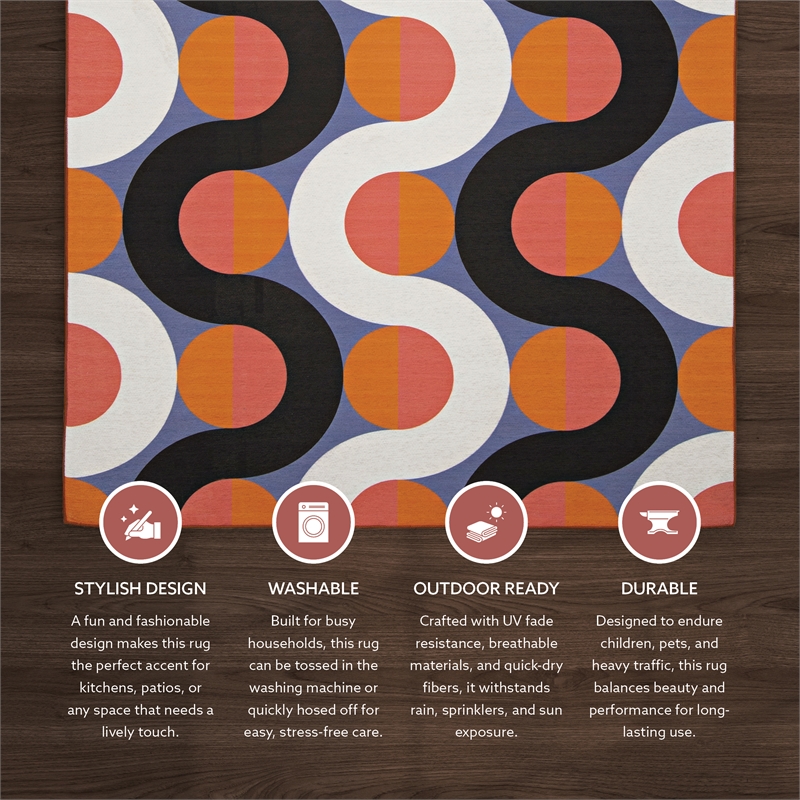 Linon Indoor Outdoor Machine Washable Adira Area 5'x7' Rug in Orange and Pink