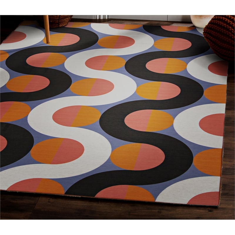 Linon Indoor Outdoor Machine Washable Adira Area 5'x7' Rug in Orange and Pink