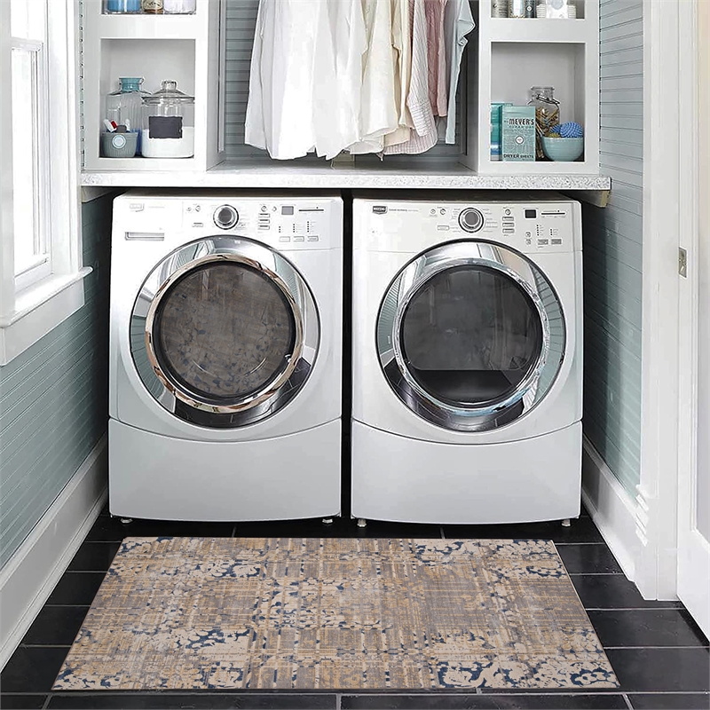 Linon Indoor Outdoor Machine Washable Anthia Accent 2'x3' Rug in Navy and Sand