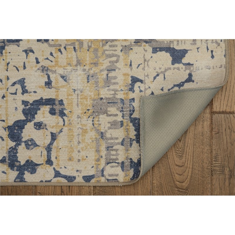 Linon Indoor Outdoor Machine Washable Anthia Area 5'x7' Rug in Navy and Sand