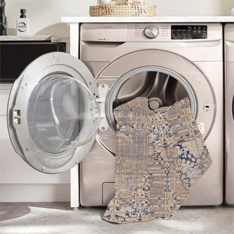 Linon Indoor Outdoor Machine Washable Anthia Area 5'x7' Rug in Navy and Sand