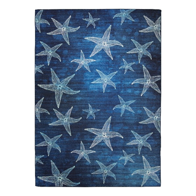 Linon Indoor Outdoor Machine Washable Bondi Polyester Area 7'x 9' Rug in Blue